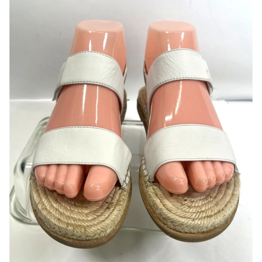 Eileen Fisher Max Espadrille Flat Sandals‎ Size 6 US Open Toe Leather Neutral